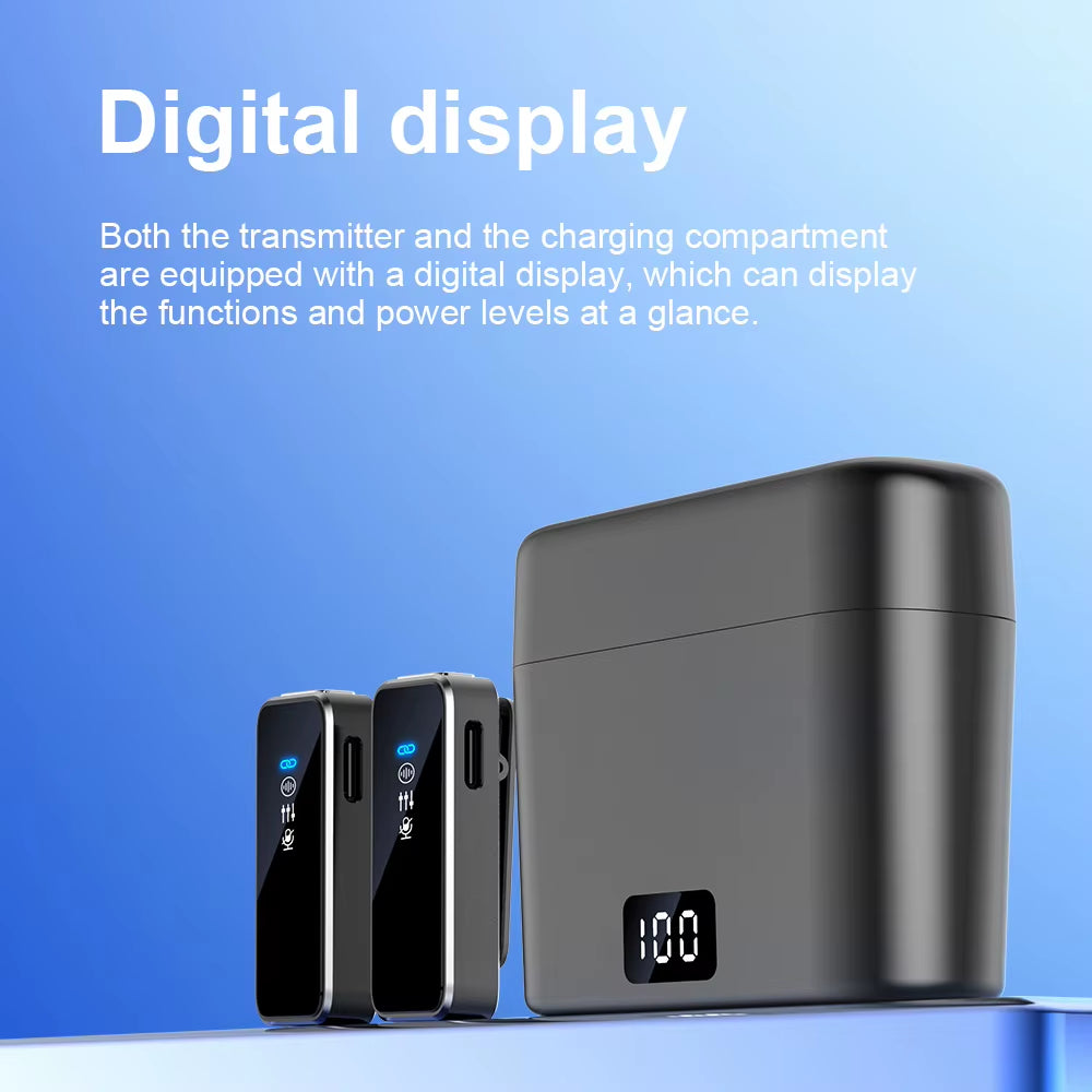 Wireless Lavalier Microphone with LCD Display Charging Box Wireless Lapel Microphone Noise Reduction Mic for Iphone Android