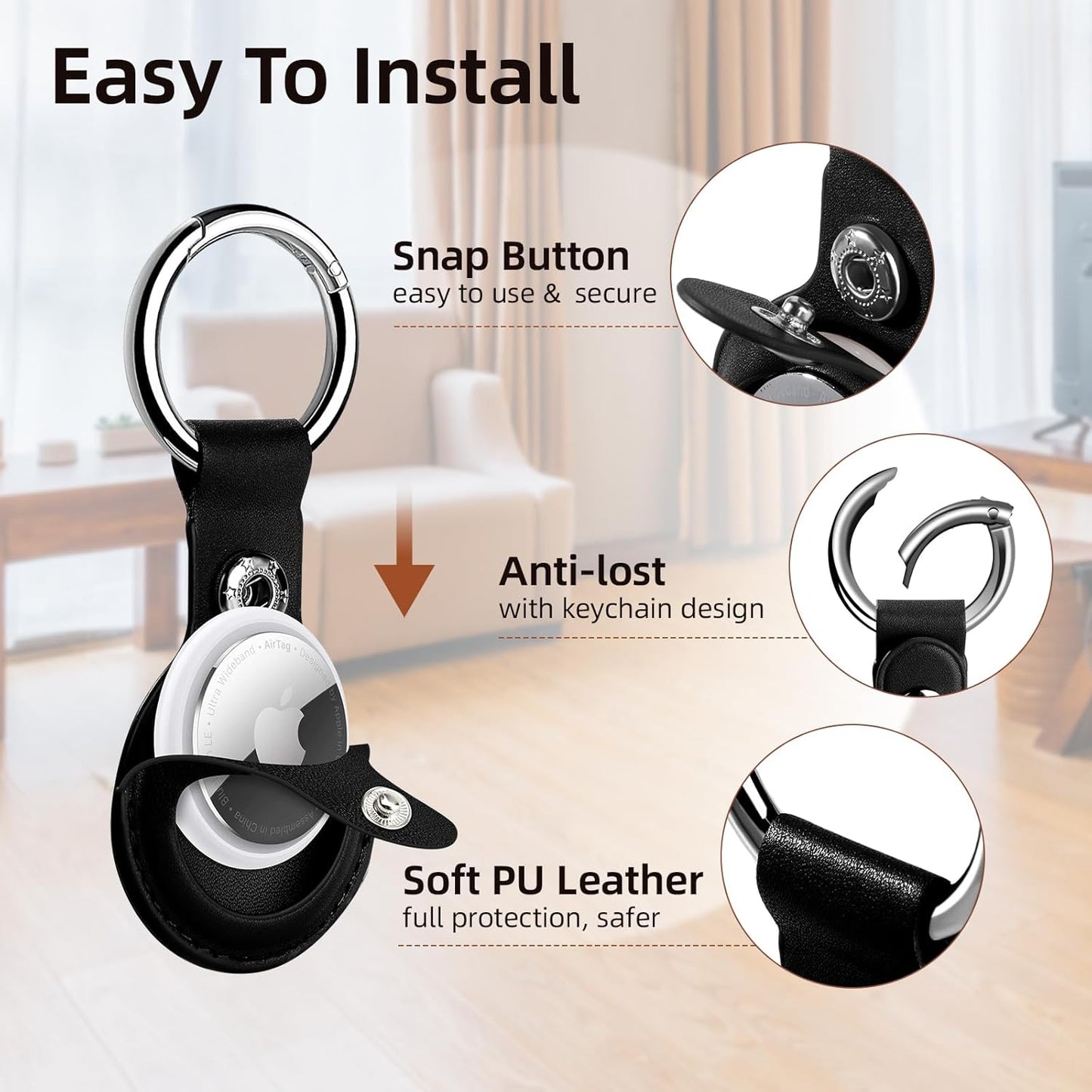 AirTag Case - 4‑Pack PU Leather AirTag Case with Key Ring – Protective Holder for Luggage, Pets, Kids & Keychains