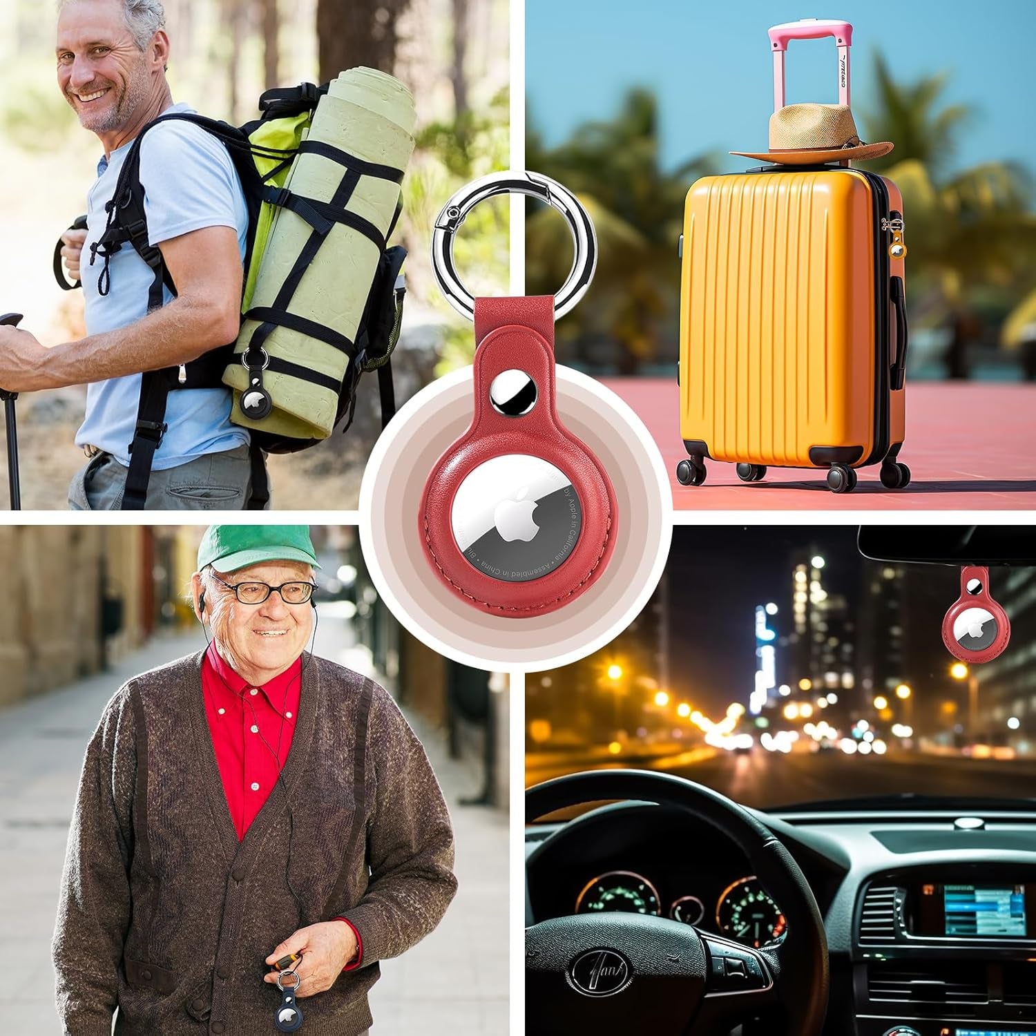 AirTag Case - 4‑Pack PU Leather AirTag Case with Key Ring – Protective Holder for Luggage, Pets, Kids & Keychains