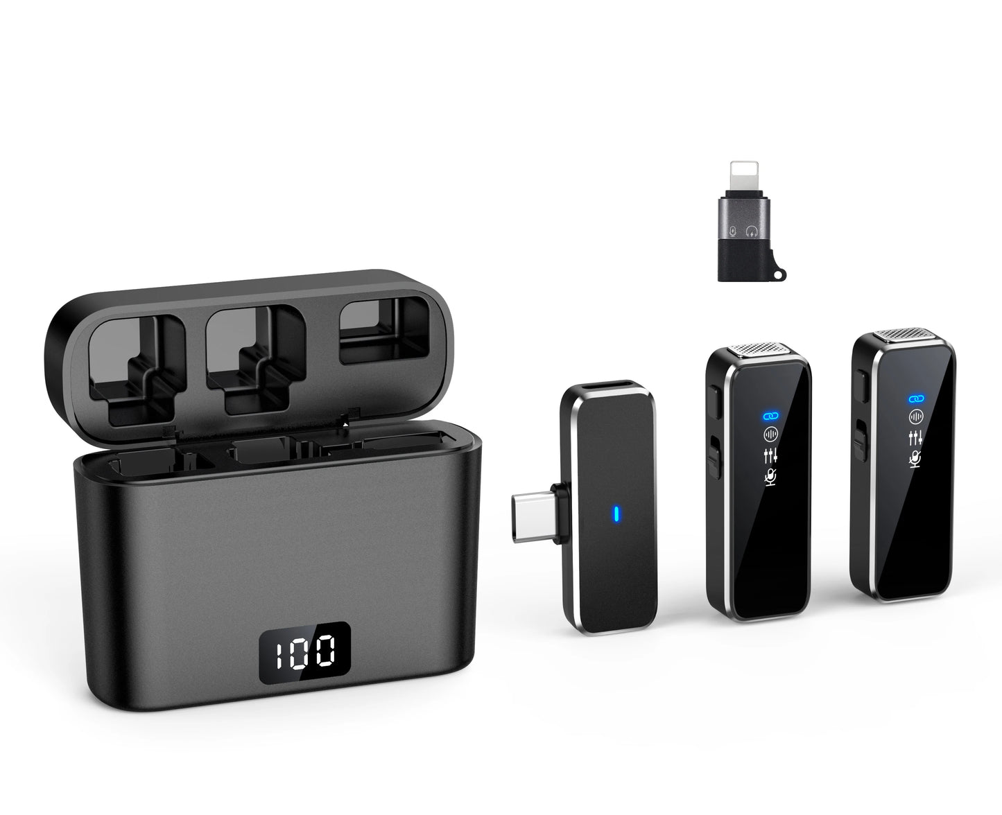 Wireless Lavalier Microphone with LCD Display Charging Box Wireless Lapel Microphone Noise Reduction Mic for Iphone Android