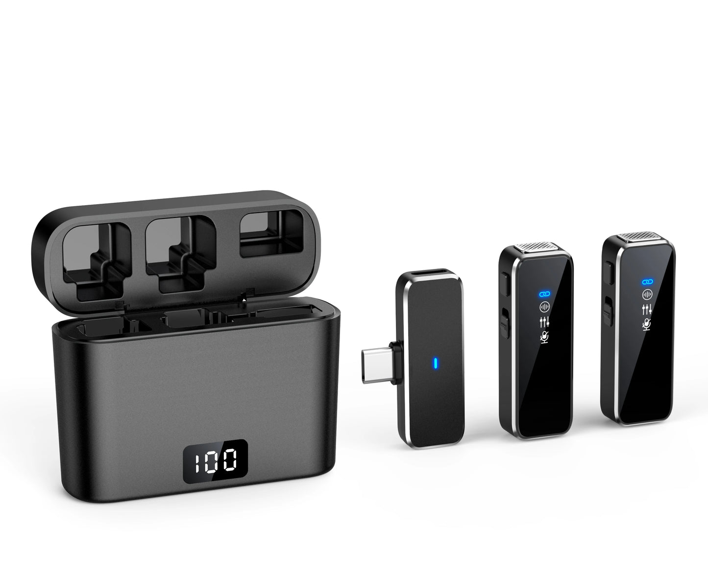 Wireless Lavalier Microphone with LCD Display Charging Box Wireless Lapel Microphone Noise Reduction Mic for Iphone Android