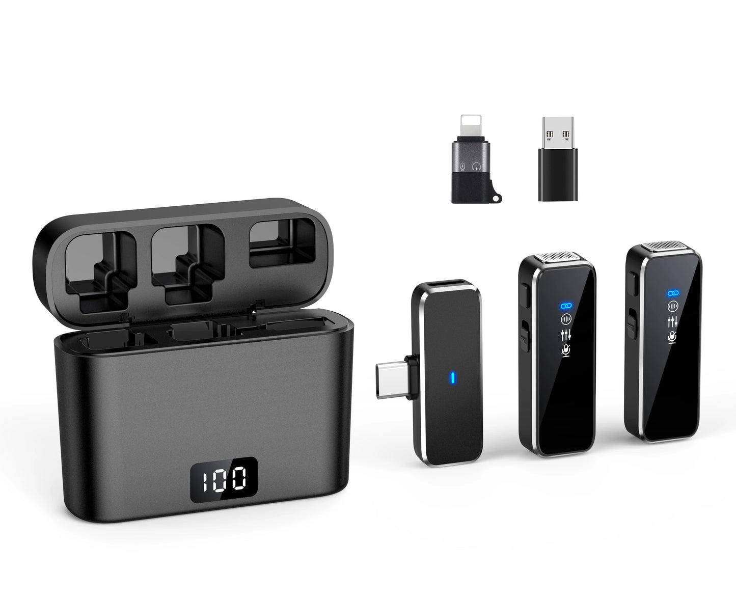Wireless Lavalier Microphone with LCD Display Charging Box Wireless Lapel Microphone Noise Reduction Mic for Iphone Android