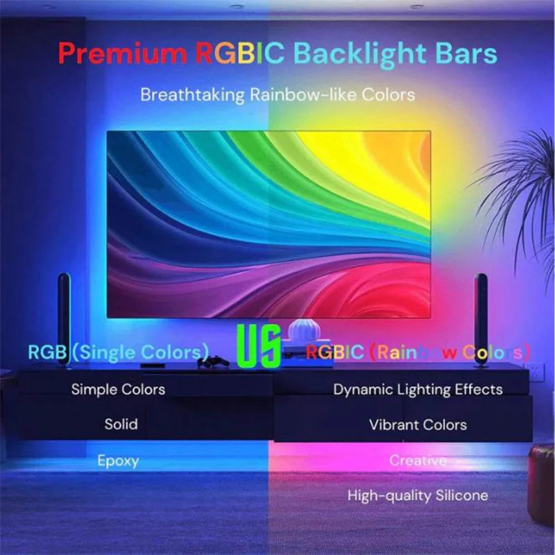 Lights - USB LED TV Backlight with Camera Color Pickup RGBIC LED Strip Lights APP Control Sync Music for 40-75 Inch TV Game Atmosphere