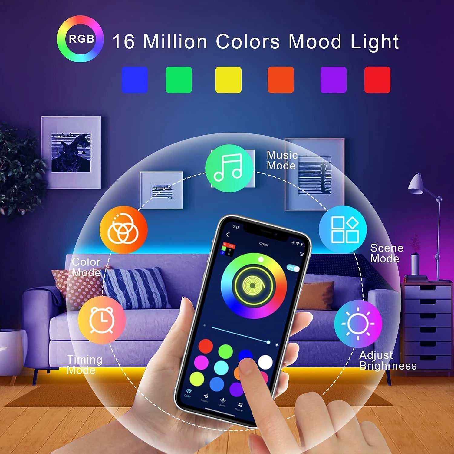 Lights - Vibrant RGB LED Strip Lights – 1-20Meters Color‑Changing Tape with Remote & App Control | Home, TV & Party Decoration