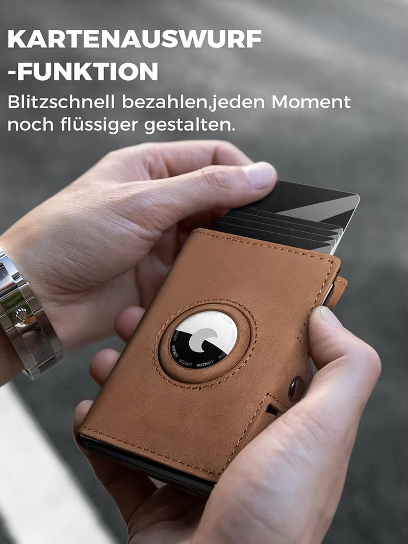 Wallet - Men’s Leather Wallet with Coin Pocket & AirTag Holder – RFID & Anti‑Theft Blocking, Card Clip Organizer