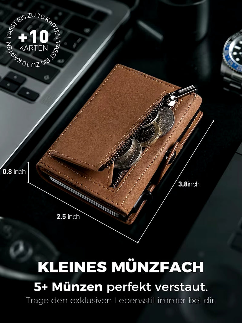 Wallet - Men’s Leather Wallet with Coin Pocket & AirTag Holder – RFID & Anti‑Theft Blocking, Card Clip Organizer
