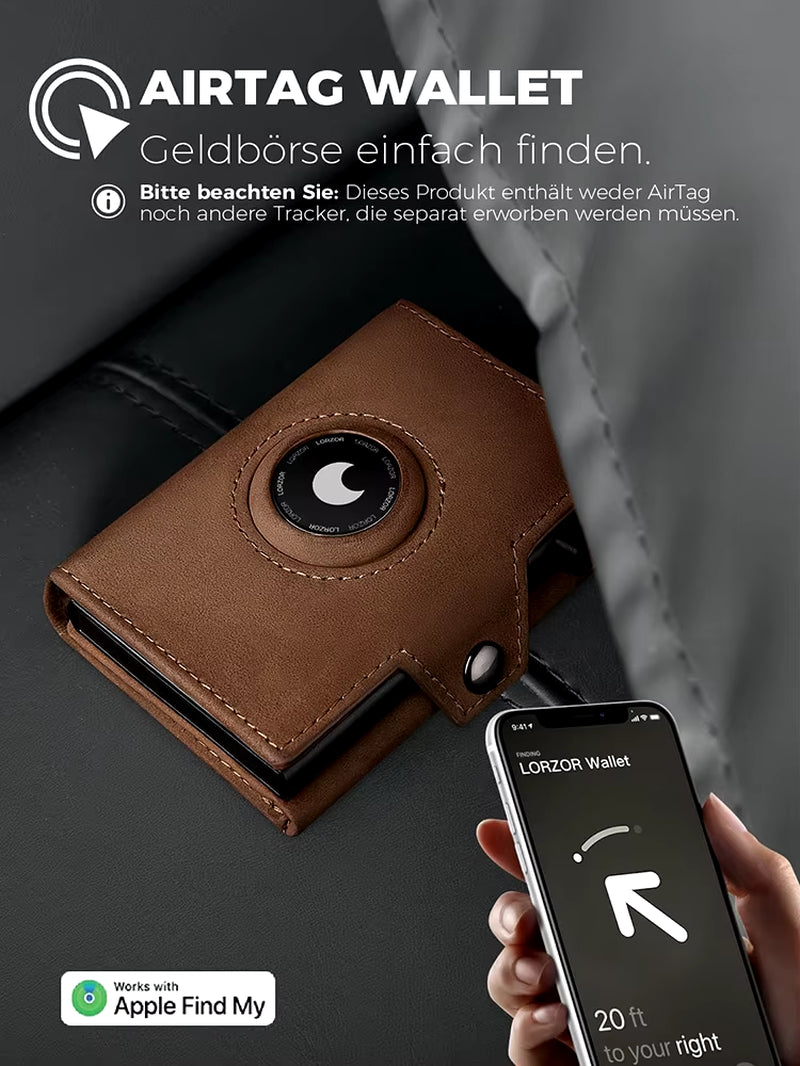 Wallet - Men’s Leather Wallet with Coin Pocket & AirTag Holder – RFID & Anti‑Theft Blocking, Card Clip Organizer