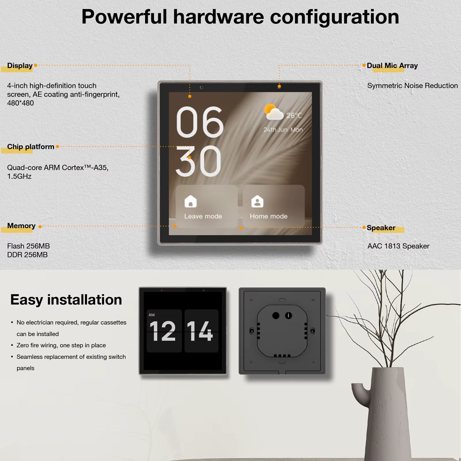RAISE Tuya Smart Doorbell Camera and 4" Smart Home Control Panel, Home Security System, Linux System