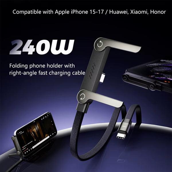 Foldable 240W Fast Charging Data Cable Phone Holder Fast Charging Phone Tablet Foldable Holder 2-In-1 for Iphone 15 17 Andriod