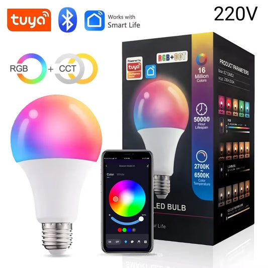 Tuya E27 Led Light Bulbs Bluetooth Smart Bulb 9W Color Changing Light Dimmable RGB Led Lamp 220V 110V Smart Life App Control A60