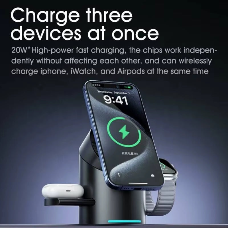 Qi2 Magnetic Wireless Charger Fast Charger 3-In-1 Intelligent Fast Charging 15W for Iphone 12/13/14/15/16, for Iwatch & Airpods