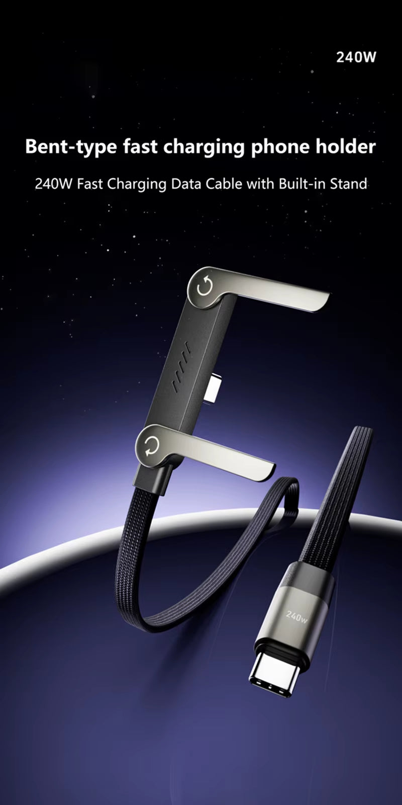 Foldable 240W Fast Charging Data Cable Phone Holder Fast Charging Phone Tablet Foldable Holder 2-In-1 for Iphone 15 17 Andriod