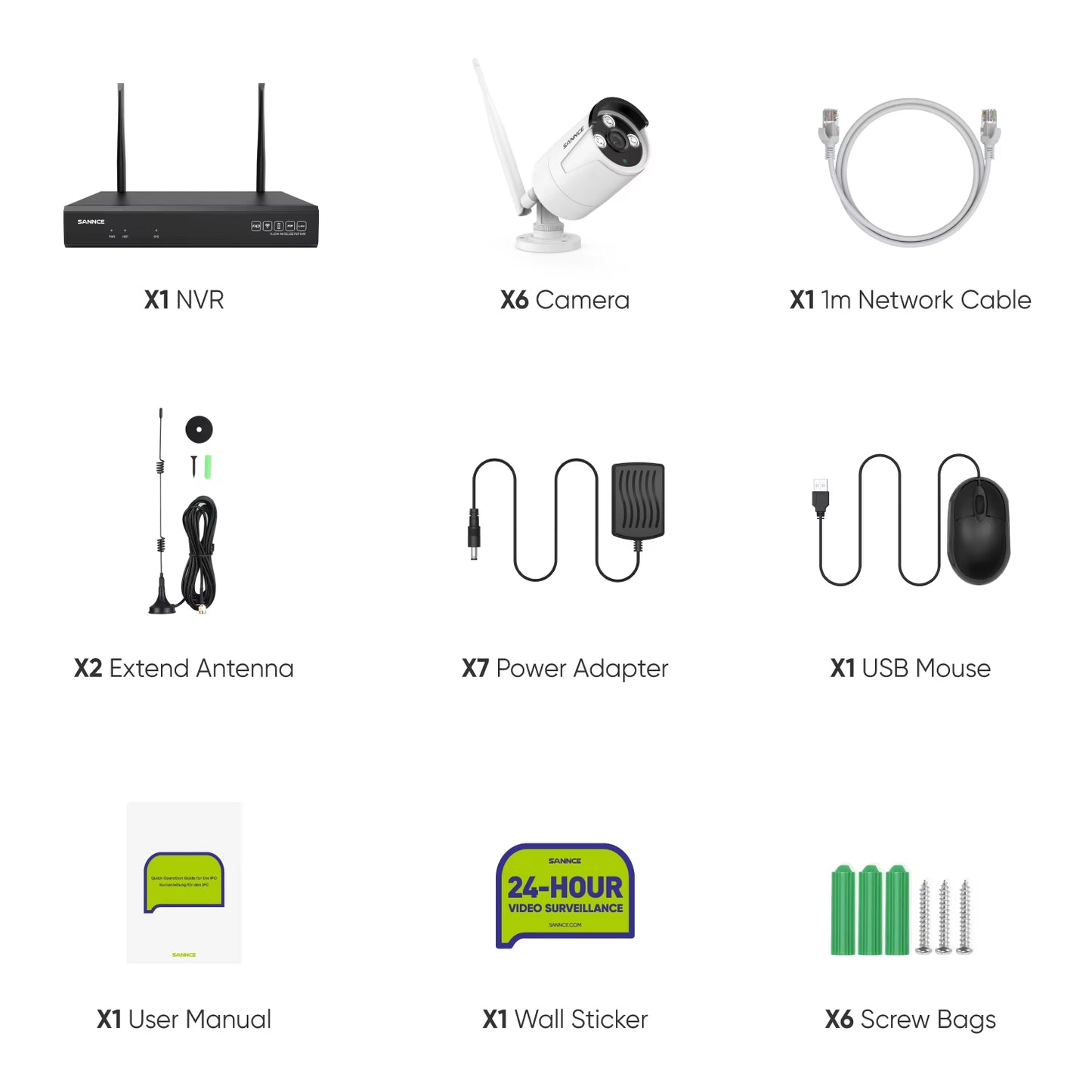 6PCS 5MP Wifi Camera IP Outdoor 10CH NVR Two-Way Audio Wireless Audio Video Security Surveillance Kit Cameras