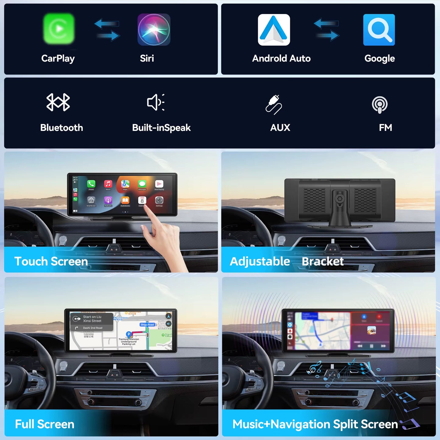 Universal Portable Carplay for Car Screen, Car Radio Multimedia WIFI Video Player Wireless Carplay Screen for Apple or Android