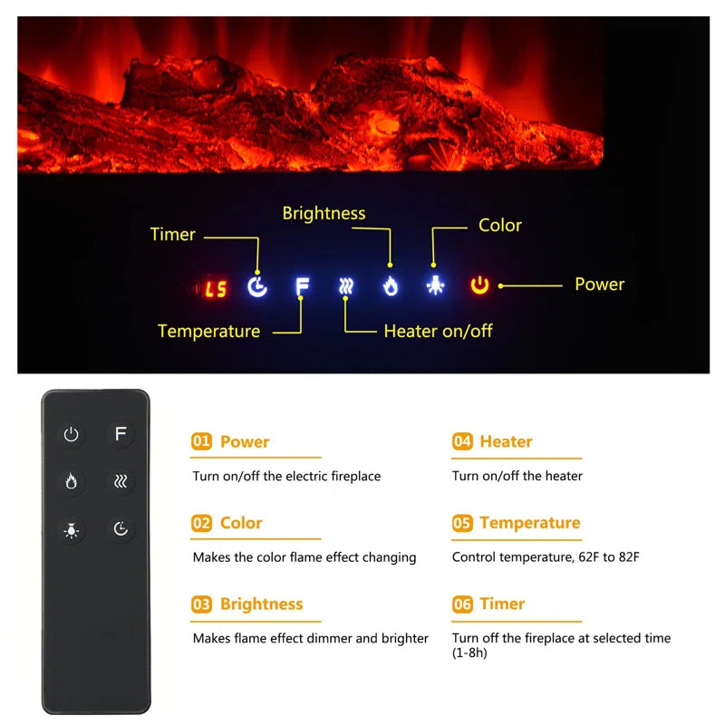 Eulala  Black Electric Fireplace with 5000 BTU