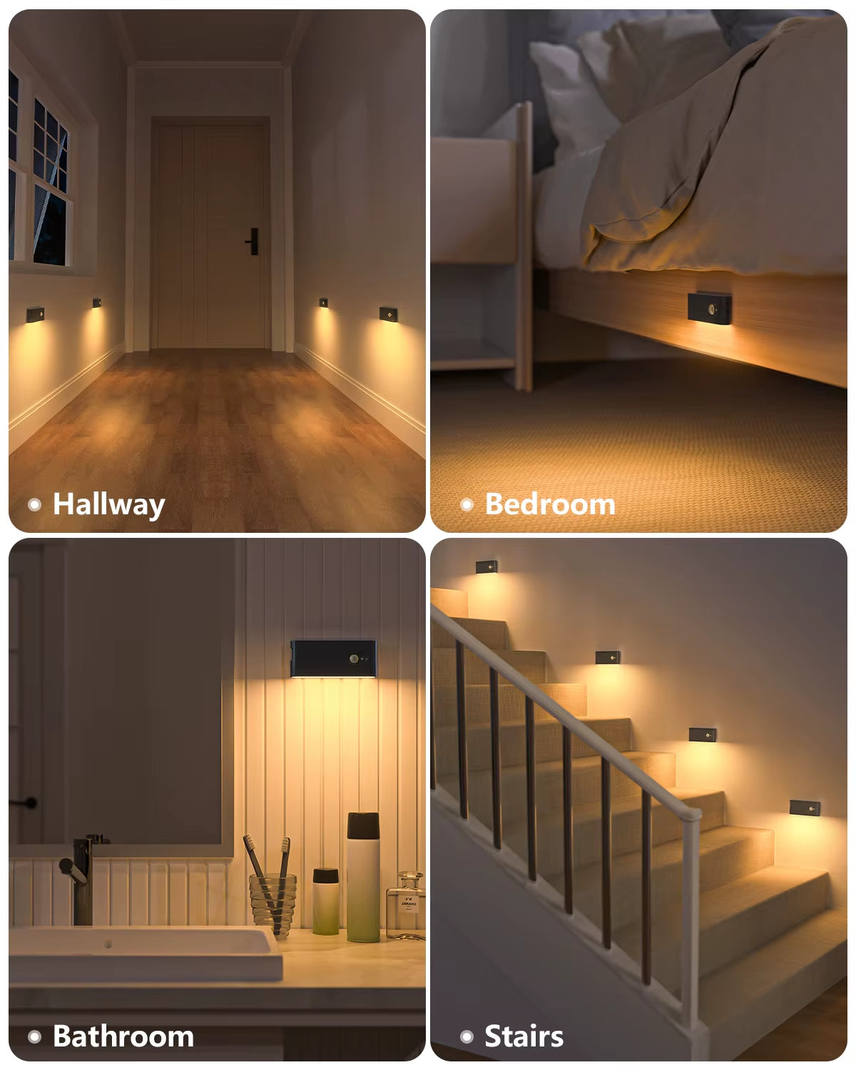 Motion Sensor Night Light Warm White Indoor Rechargeable Stair Light Indoor for Hallway Stairway Bathroom Bedroom Kitchen