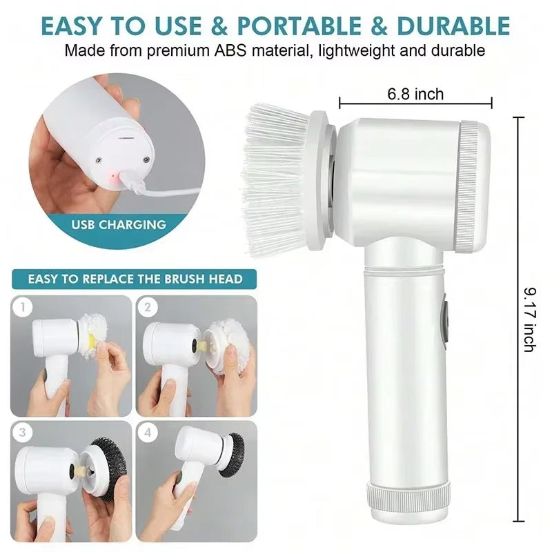 Electric Spin Scrubber – Cordless Cleaning Brush with 5 Attachments for Bathroom & Kitchen