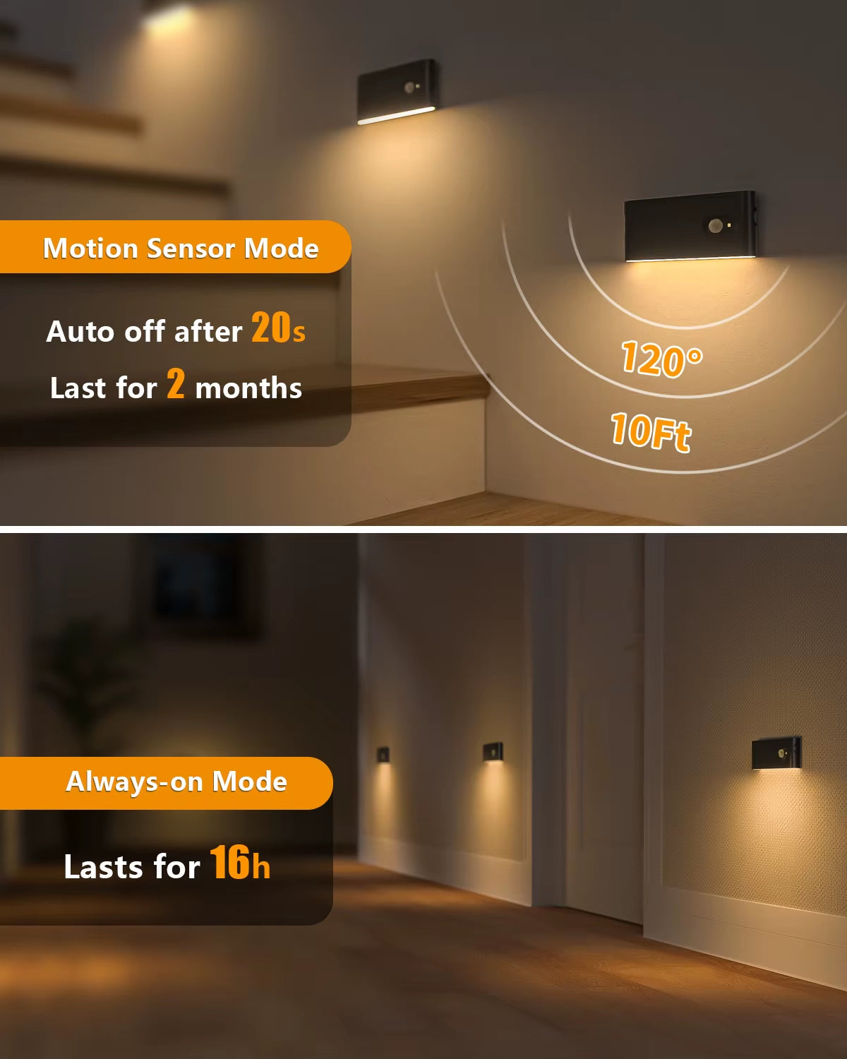 Motion Sensor Night Light Warm White Indoor Rechargeable Stair Light Indoor for Hallway Stairway Bathroom Bedroom Kitchen