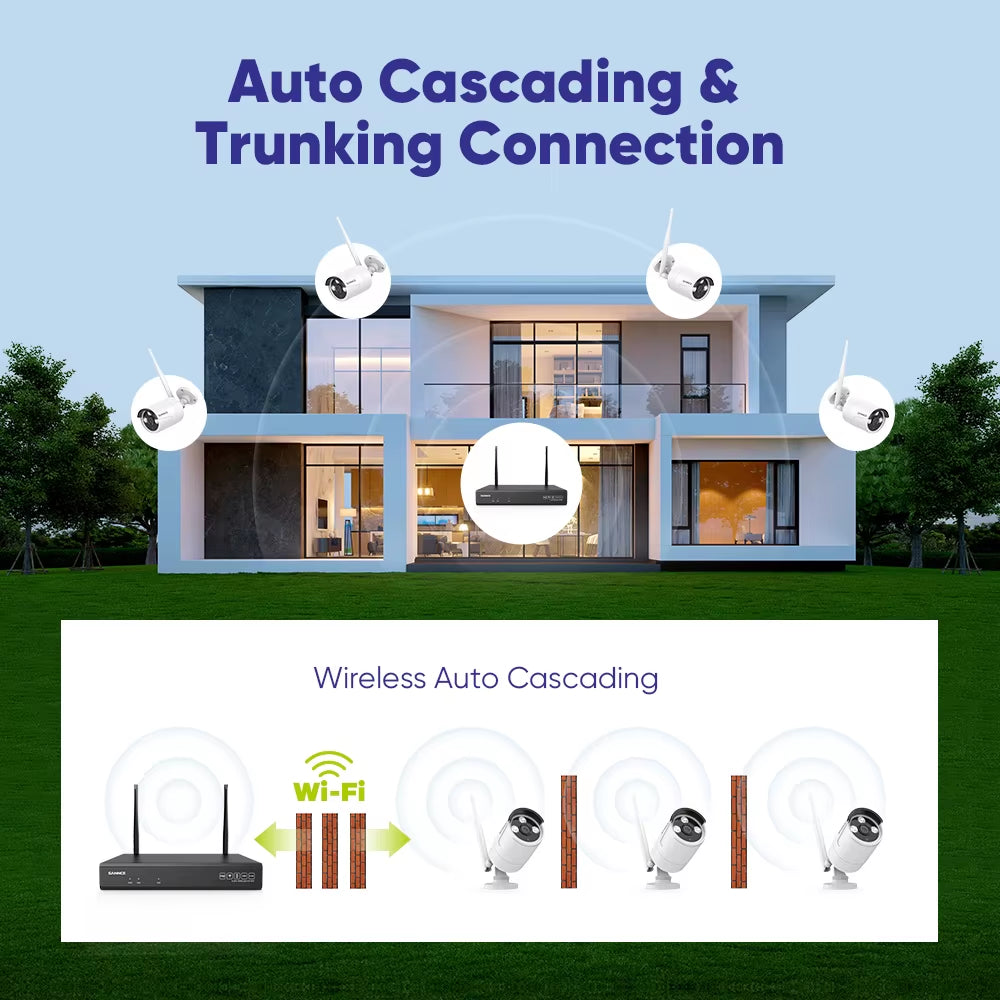 6PCS 5MP Wifi Camera IP Outdoor 10CH NVR Two-Way Audio Wireless Audio Video Security Surveillance Kit Cameras