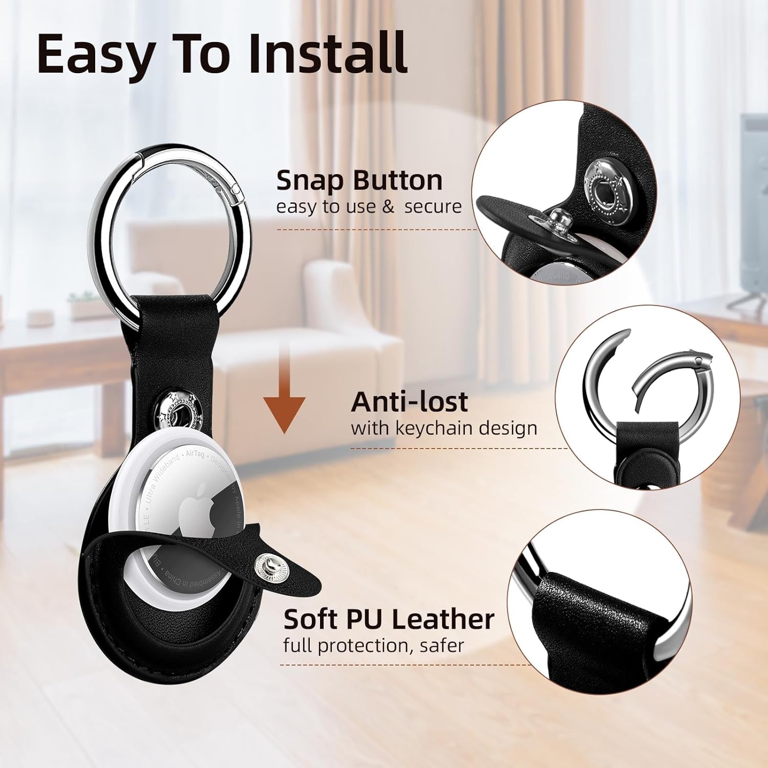 AirTag Case - 4‑Pack PU Leather AirTag Case with Key Ring – Protective Holder for Luggage, Pets, Kids & Keychains