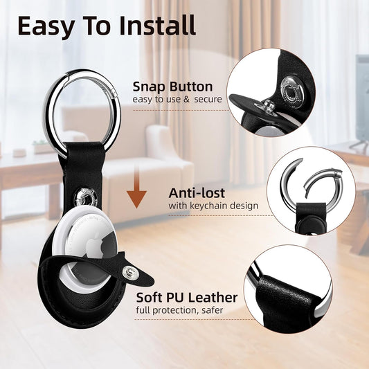 AirTag Case - 4‑Pack PU Leather AirTag Case with Key Ring – Protective Holder for Luggage, Pets, Kids & Keychains