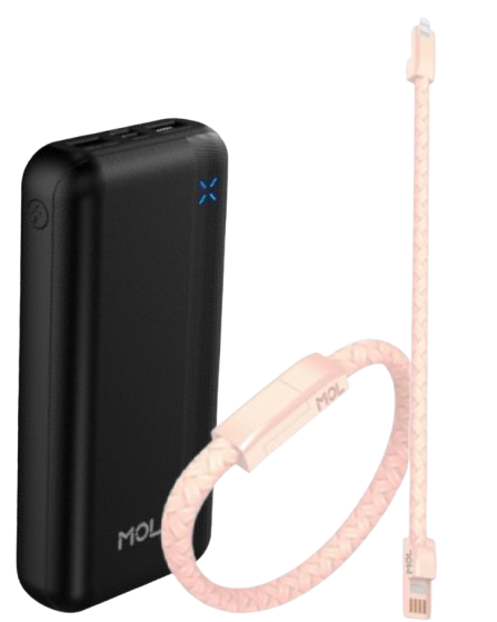 MOL Endure 20,000mAh Power Bank + MOL FierceL Bracelet Lightning Cable (Pink) Combo