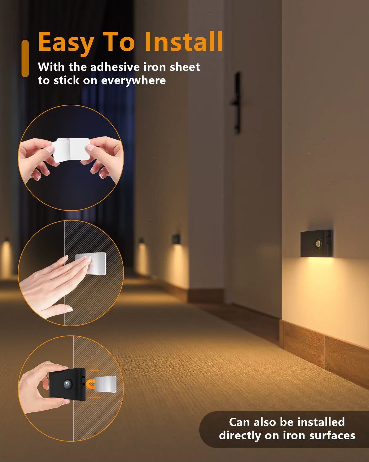 Motion Sensor Night Light Warm White Indoor Rechargeable Stair Light Indoor for Hallway Stairway Bathroom Bedroom Kitchen