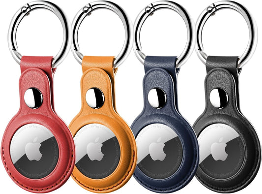 AirTag Case - 4‑Pack PU Leather AirTag Case with Key Ring – Protective Holder for Luggage, Pets, Kids & Keychains
