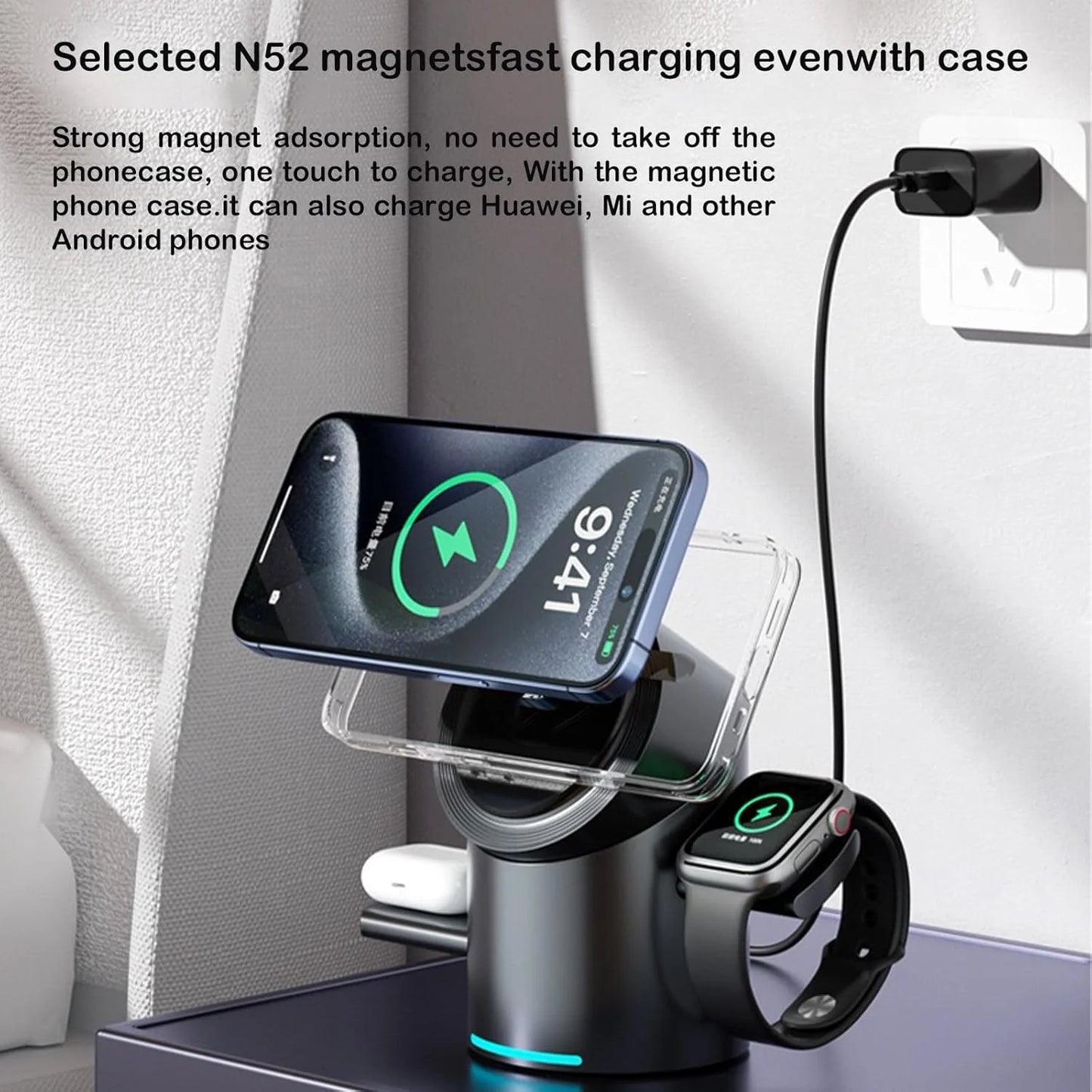 Qi2 Magnetic Wireless Charger Fast Charger 3-In-1 Intelligent Fast Charging 15W for Iphone 12/13/14/15/16, for Iwatch & Airpods