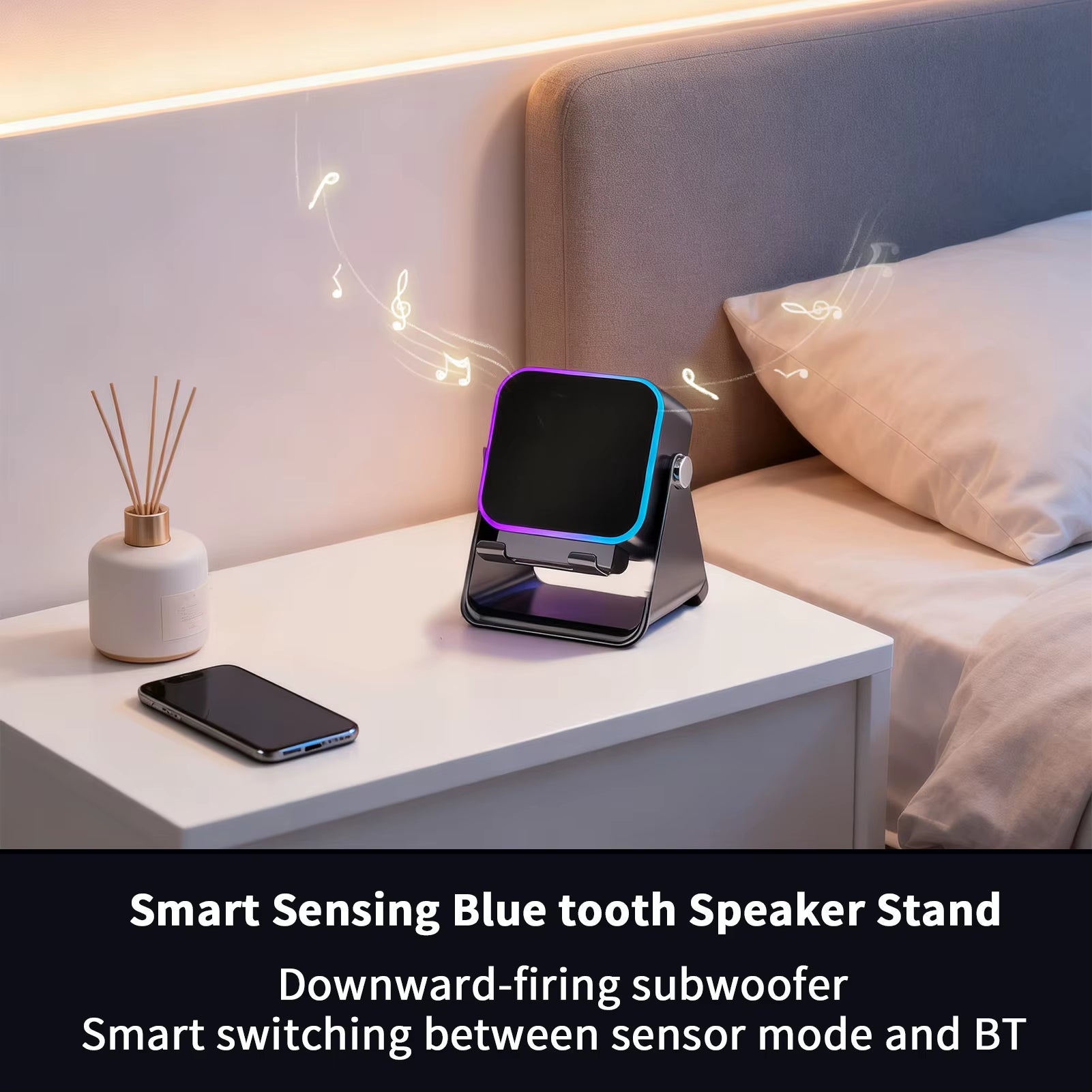 Induction Speaker for Cell Phone Audio Station with Light 10W Phone Holder Wireless Charger Speaker for Home Office Travel