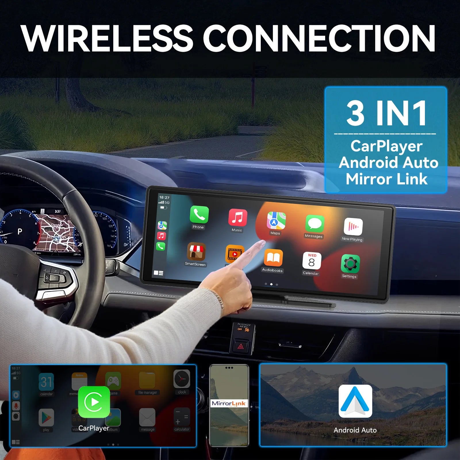 Universal Portable Carplay for Car Screen, Car Radio Multimedia WIFI Video Player Wireless Carplay Screen for Apple or Android